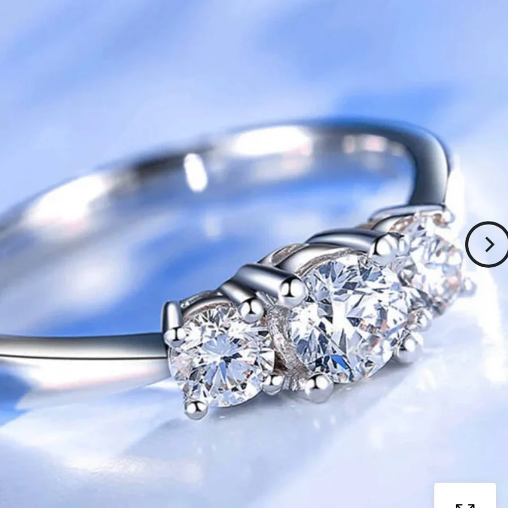 Classic 3-stone Round Cut Moissanite Sterling Silver Wedding/Anniversary Ring